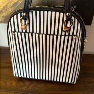 Black and White Striped Women's Handbag/Bookbag
